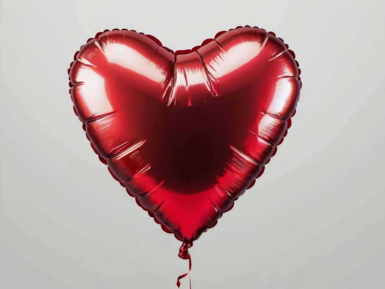 A red heart-shaped foil balloon with a shiny surface, isolated on a neutral background photo