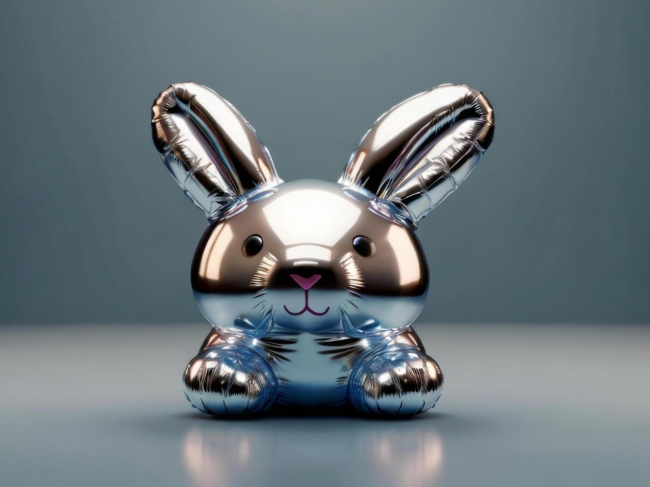 A sculpture shaped like a foil balloon in the form of a bunny. Conceptual art. Isolated background. photo