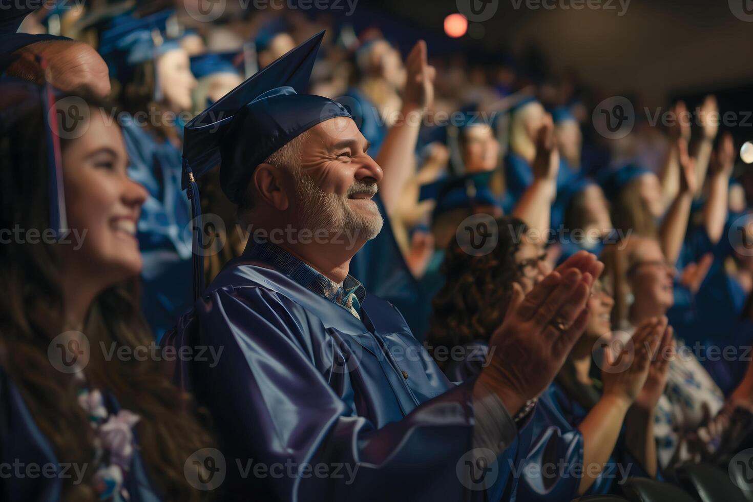 Proud parents and family members applaud and cheer each other on during the graduation ceremony photo