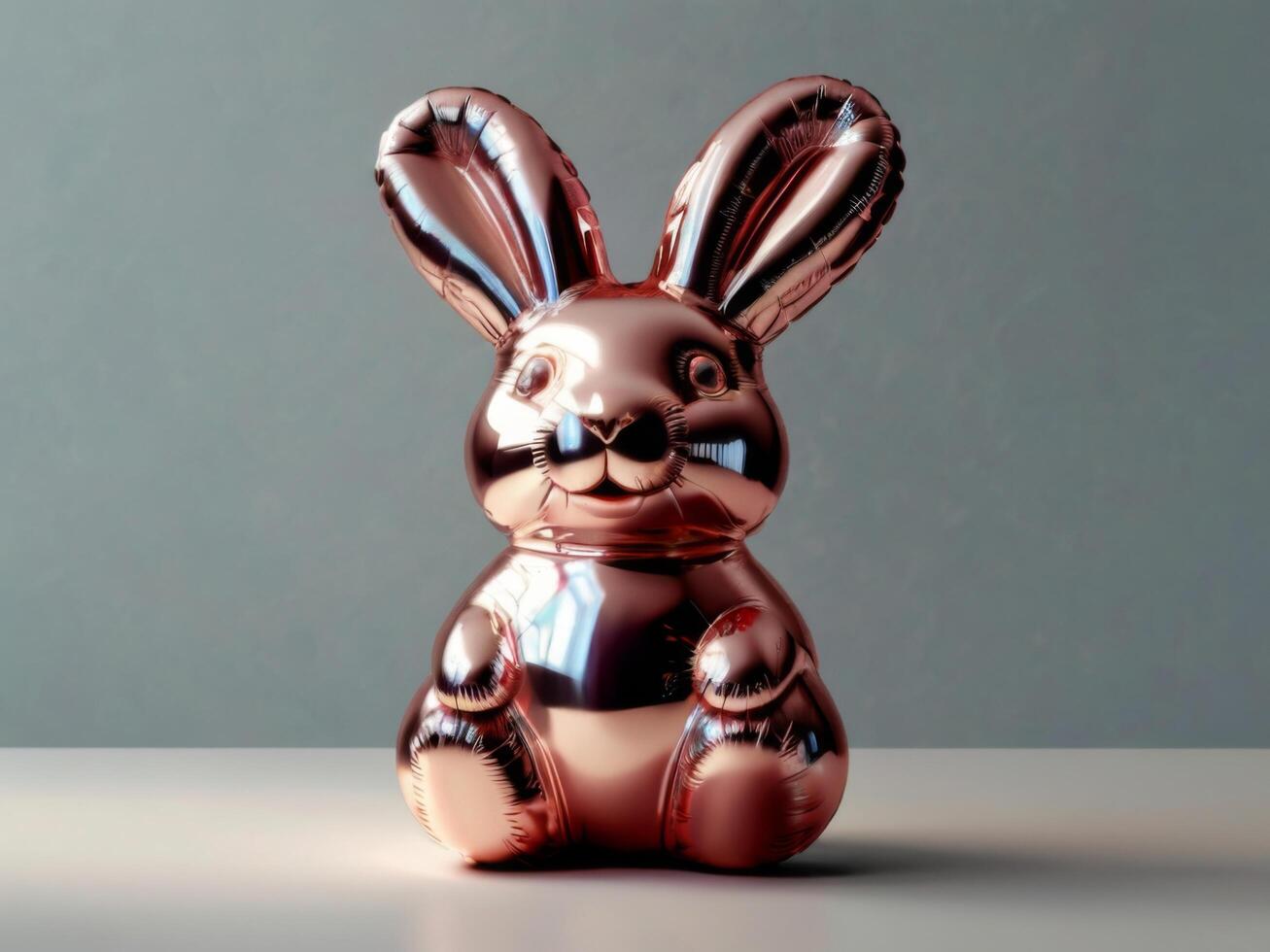 A sculpture shaped like a foil balloon in the form of a bunny. Conceptual art. Isolated background. photo
