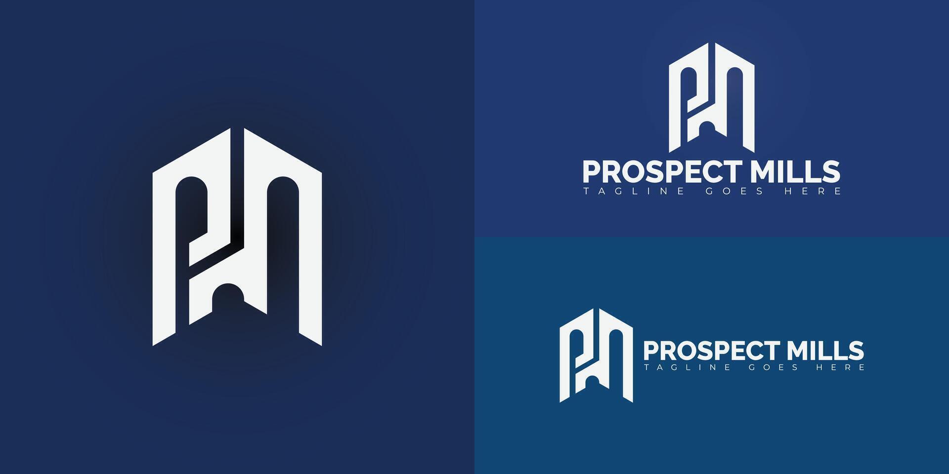 Abstract initial hexagon letters PM or MP logo in white color isolated on multiple background colors. The logo is suitable for real estate company logo design illustration inspiration templates. vector
