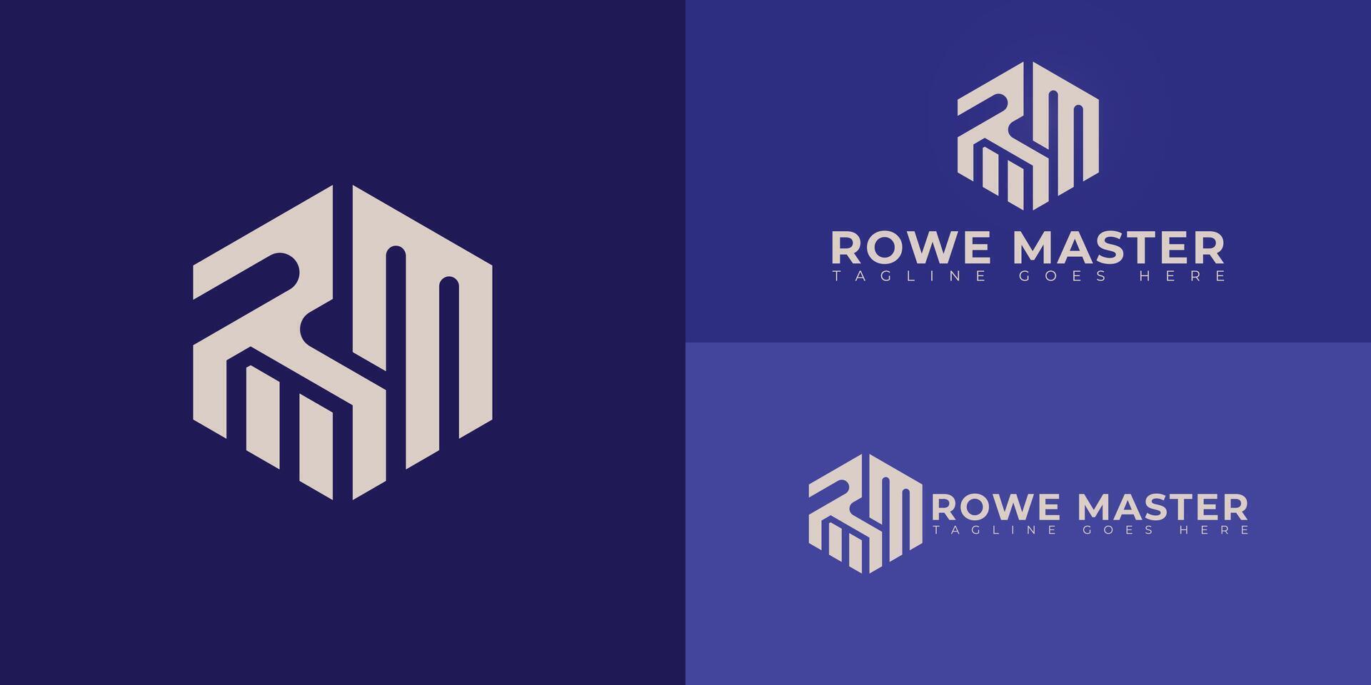 Abstract initial hexagon letters RM or MR logo in gold color isolated on multiple background colors. The logo is suitable for sales training and consulting logo design illustration inspiration vector