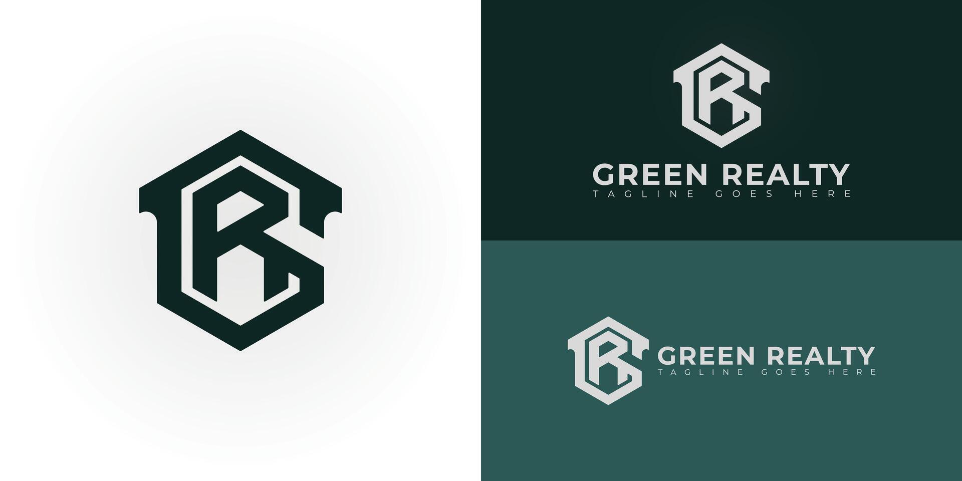 Abstract initial hexagon letters GR or RG logo in green color isolated on multiple background colors. The logo is suitable for green real estate company logo design illustration inspiration vector