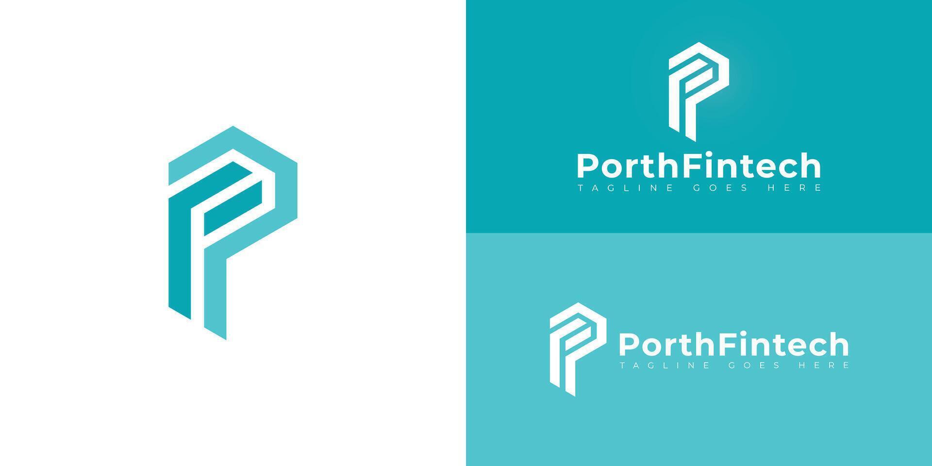 Abstract initial hexagon letters PF or FP logo in blue color isolated on multiple background colors. The logo is suitable for a financial technology company logo design illustration inspiration vector