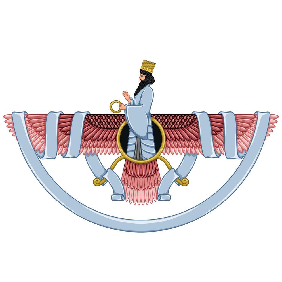 Zoroastrian winged solar disk with ribbon vector