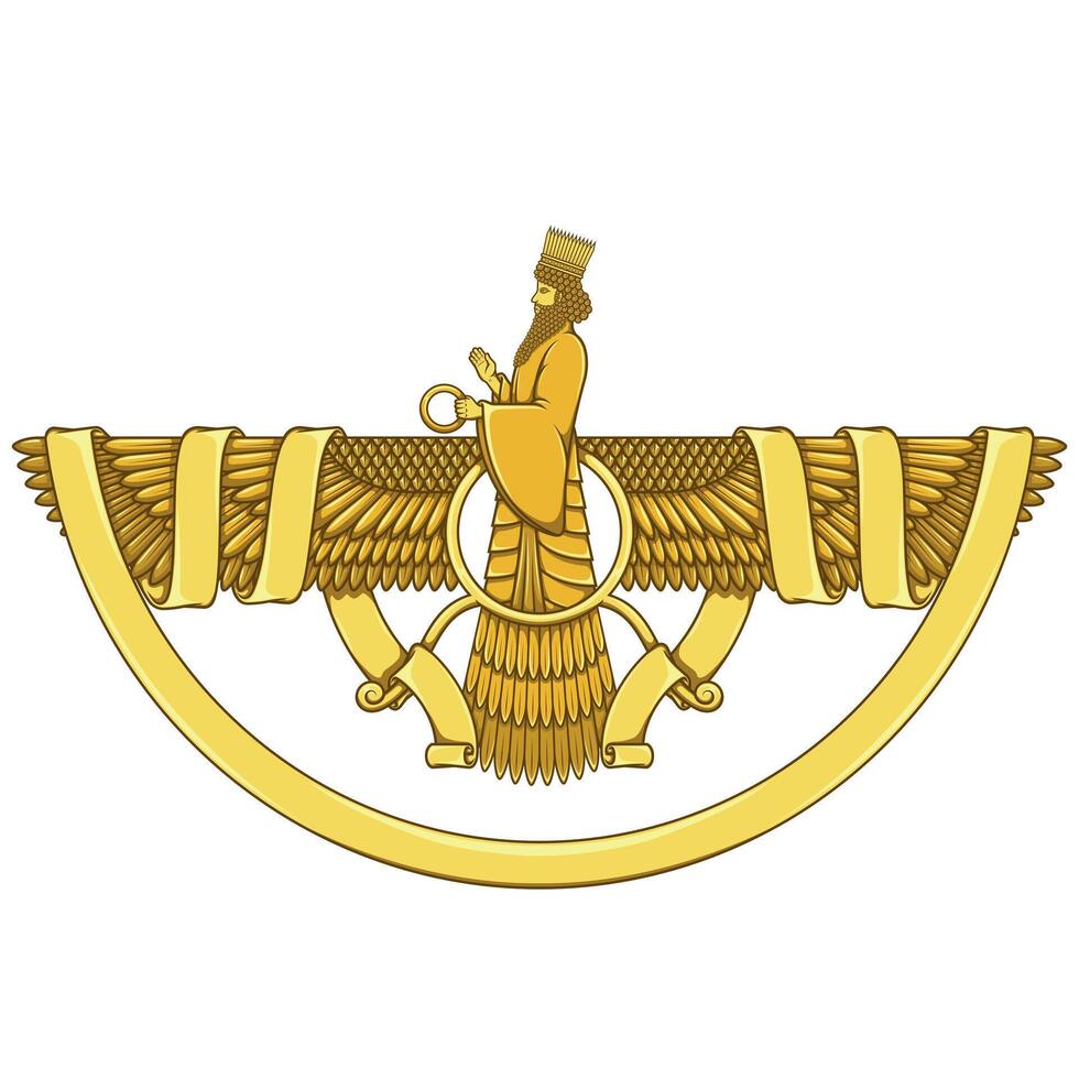 Zoroastrian winged solar disk with ribbon vector