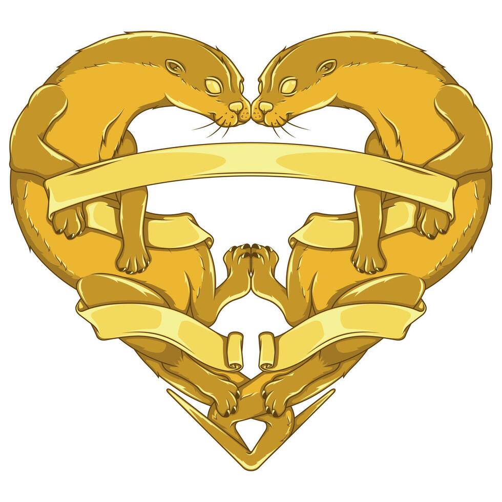 Couple of otters with ribbon forming a heart vector