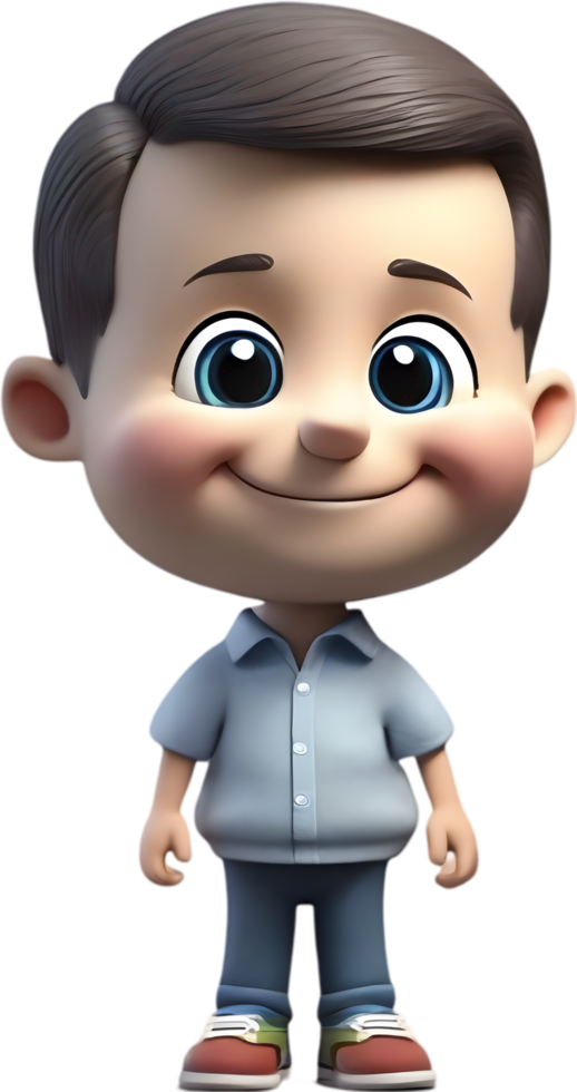 Adorable cartoon boy with big eyes and charming smile. . png