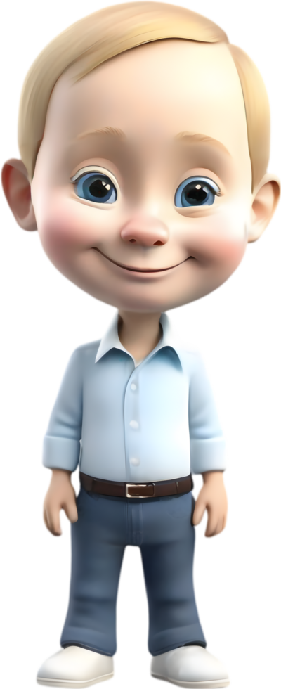 Adorable cartoon boy with big eyes and charming smile. . png