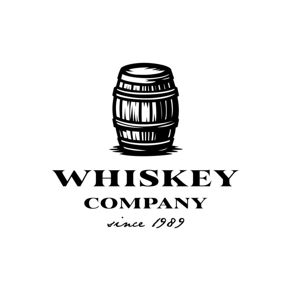 Vintage Old Beer Whiskey Barrel.Wooden Cask For Bar Brewery Logo Design vector