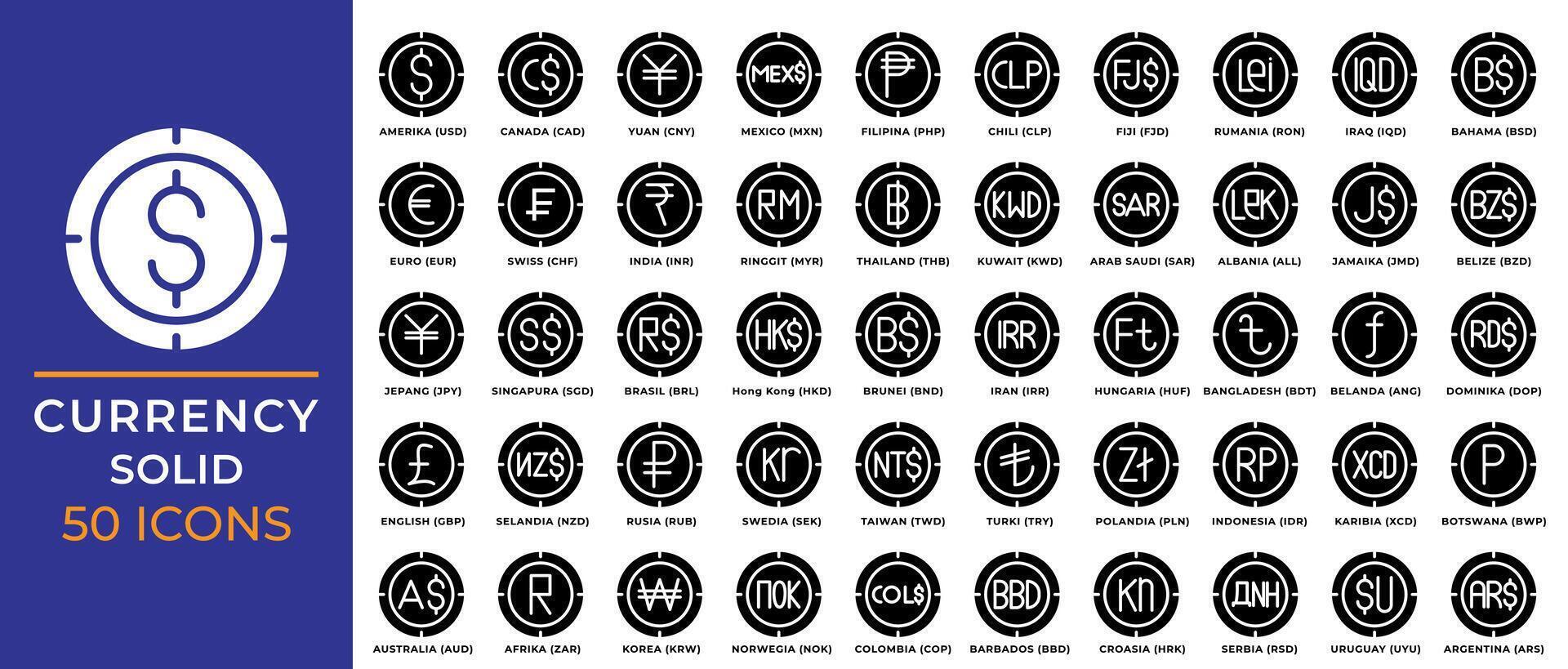 Set of currency glyph icons. coin symbols, finance, dollar icons editable perfect pixel, suitable for websites, UI and mobile apps. vector