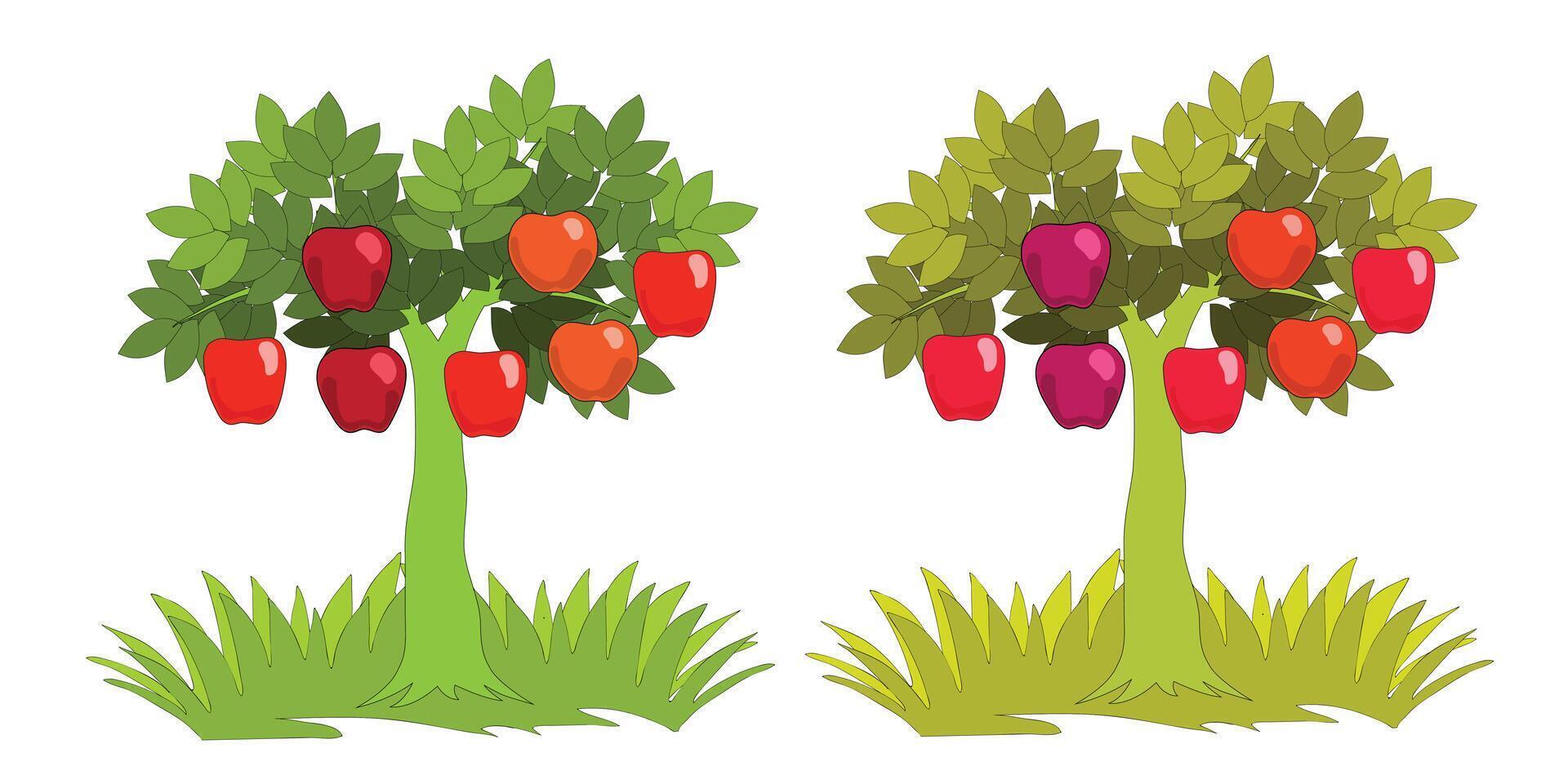 Apple fruit tree in flat design. Illustration isolated on dark background. vector