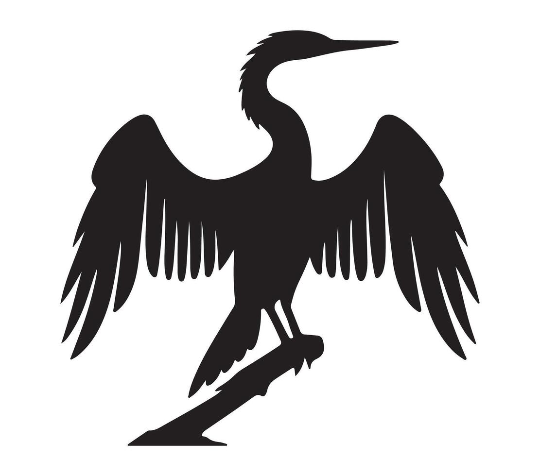 African Darter Black Silhouette on white background vector