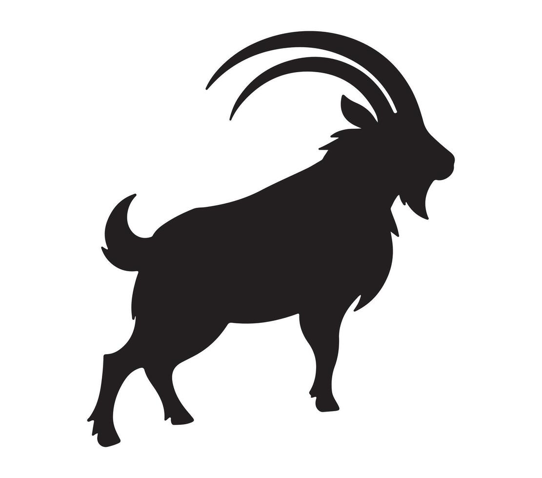 Alpine Goat Black Silhouette on white background vector