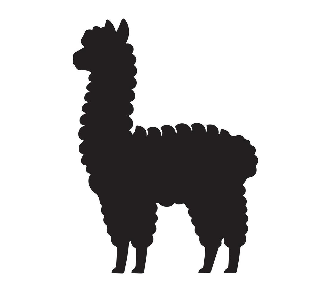 Alpaca Black Silhouette on white background vector