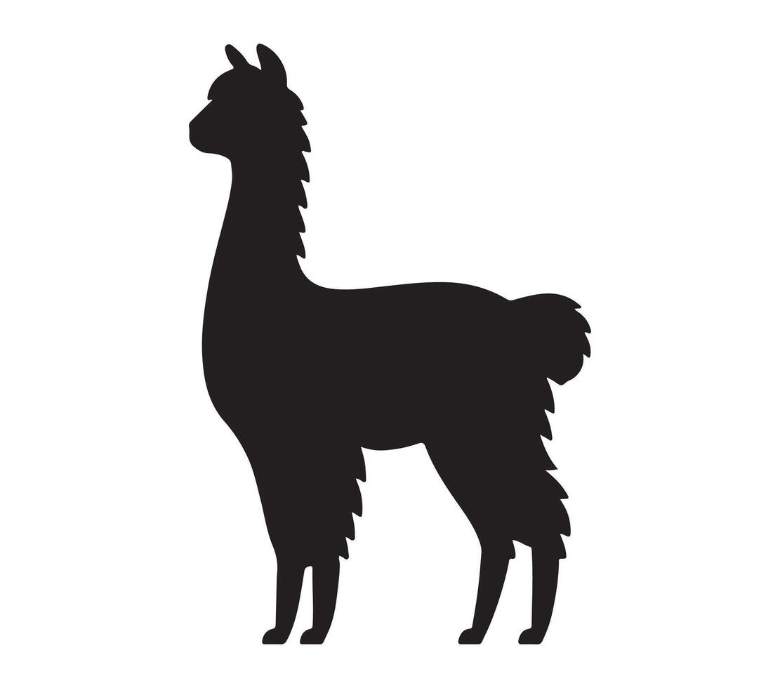 Alpaca Black Silhouette on white background vector