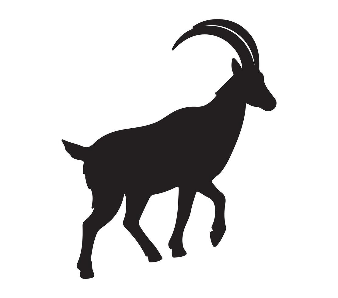 Alpine Goat Black Silhouette on white background vector