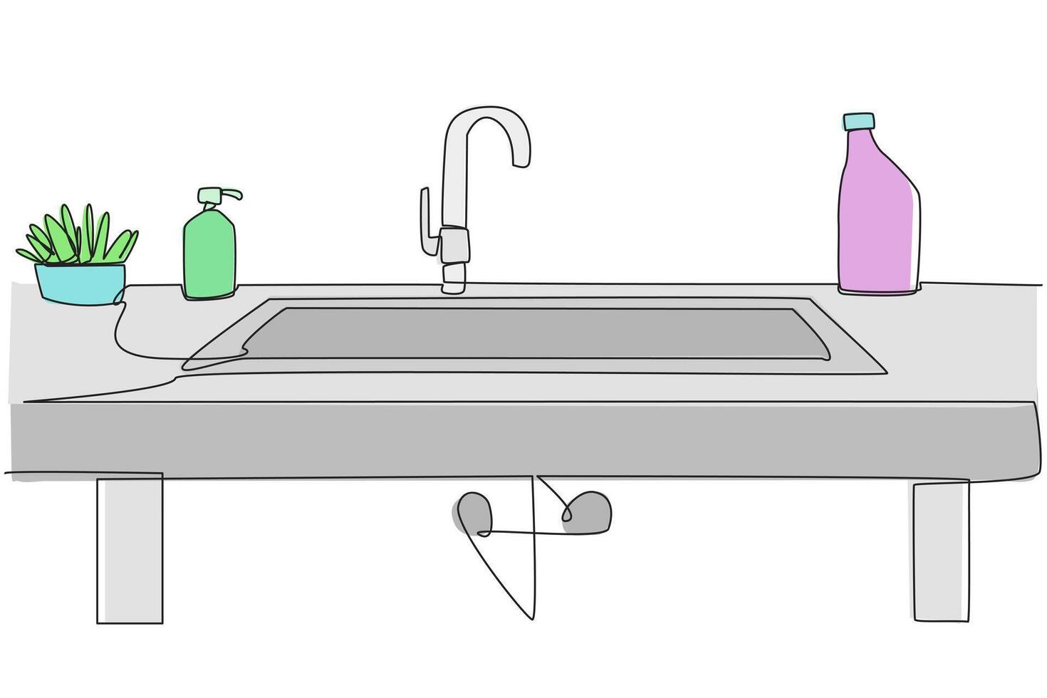 Single one line drawing a minimalist dishwashing place that is clean from dirty plates used from breakfast. Cleanliness make it more elegant. Hygienic. Continuous line design graphic illustration vector