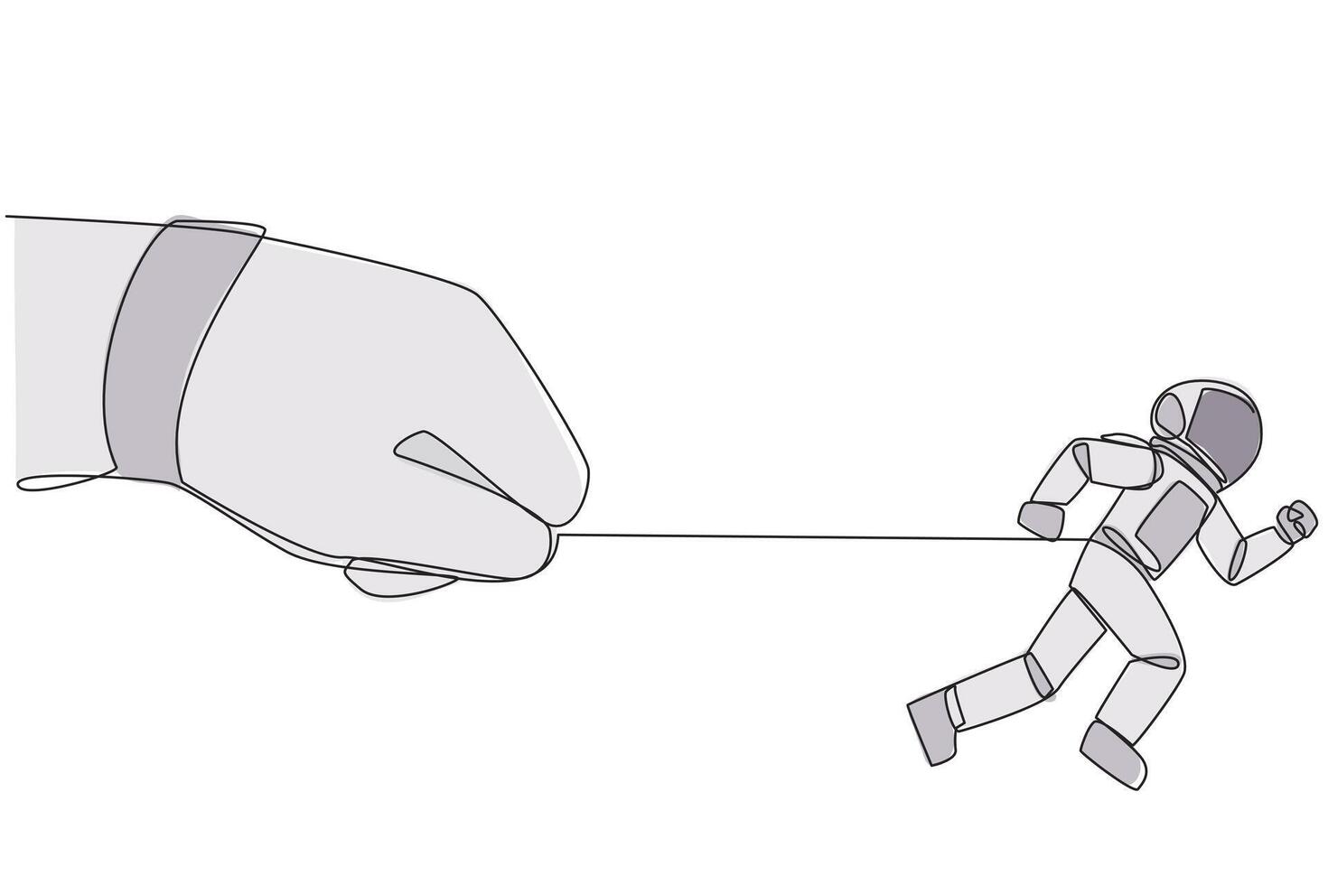 Continuous one line drawing astronaut run but stomach is tied. Small mistakes made when space expeditions. Can't escape. Must be responsible for everything. Single line draw design illustration vector