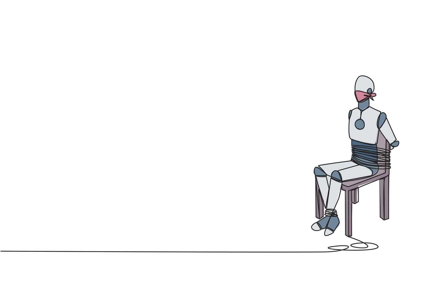 Continuous one line drawing the robot sits and helpless. Used as material for advanced artificial intelligence trial. Future robotic technology development. Single line draw design illustration vector