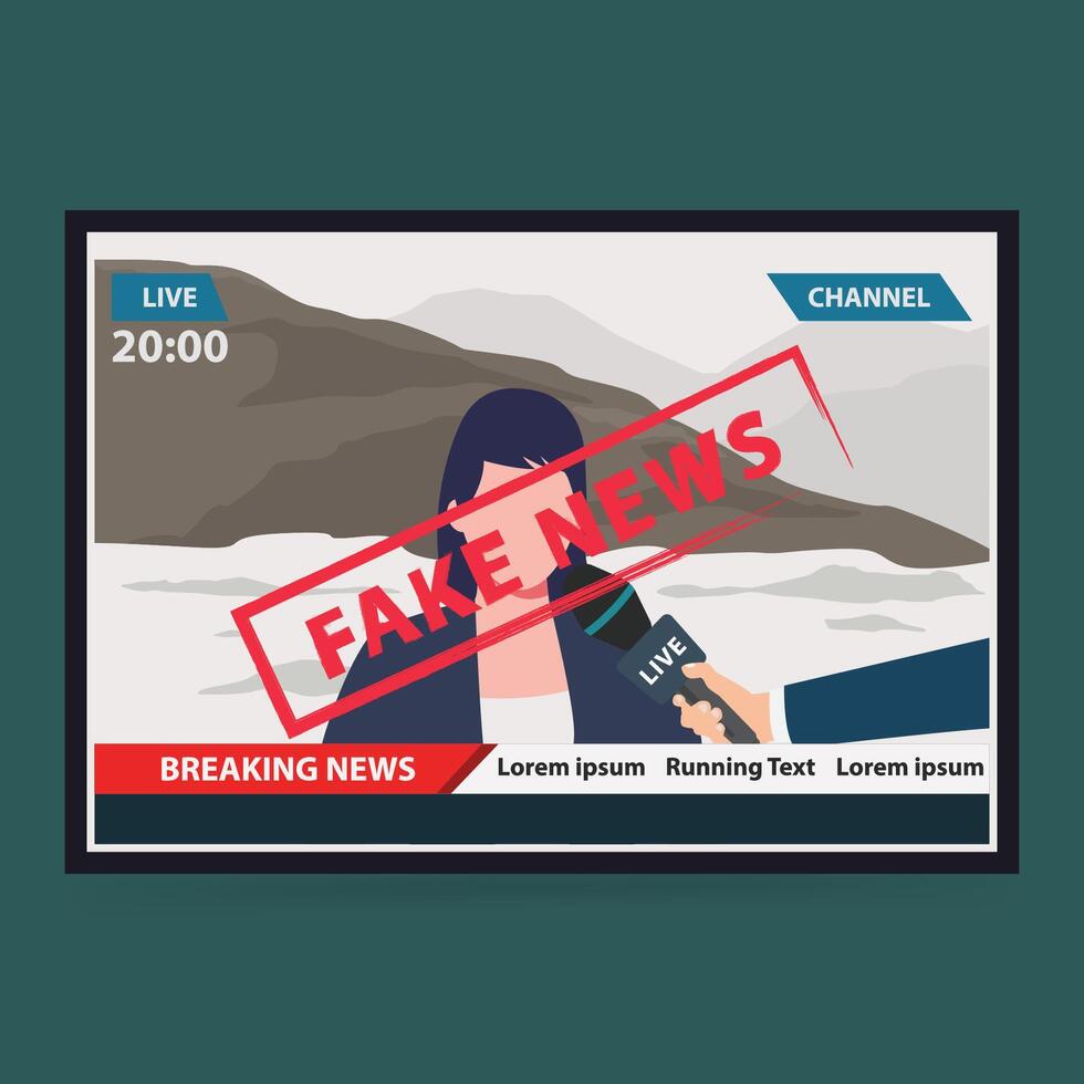 Live news anchor broadcasting with fake news report on screen vector