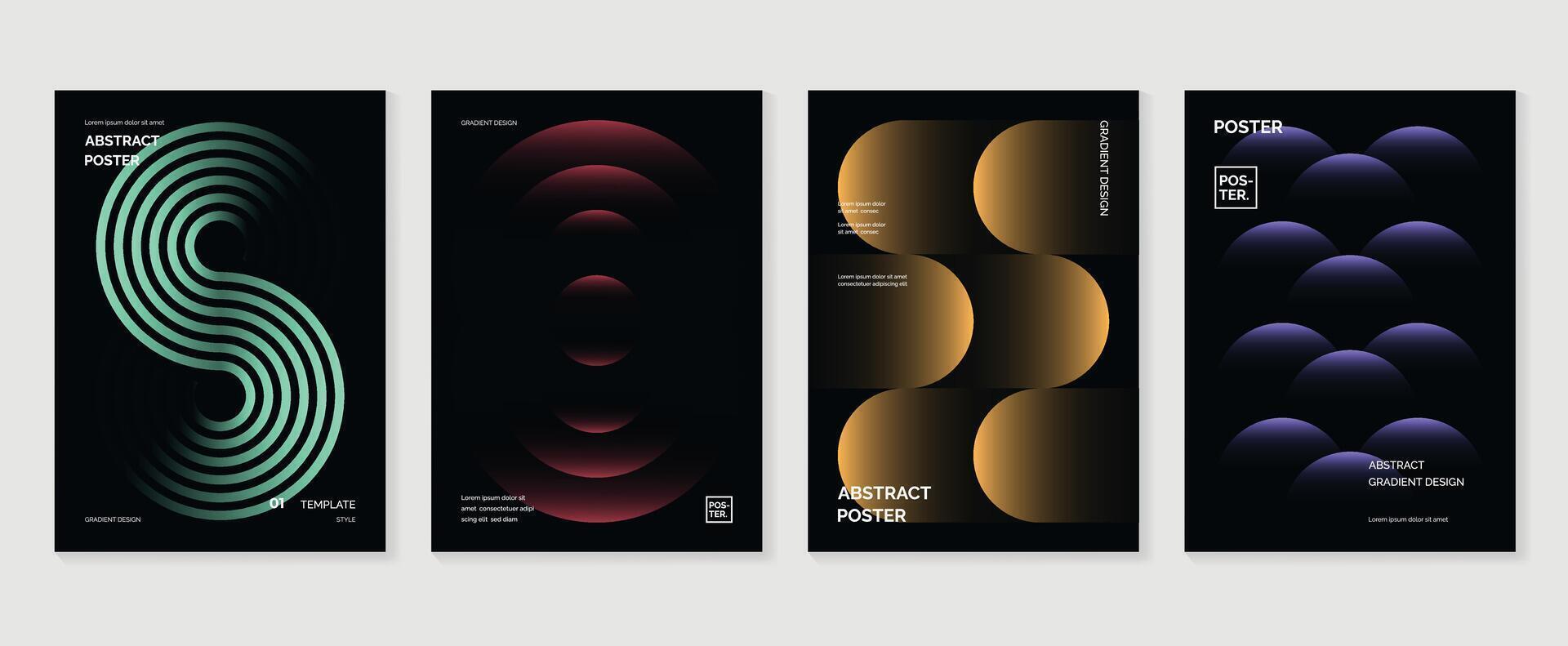 Modern gradient poster background set. Minimalist style cover template with vibrant perspective 3d geometric prism shapes collection. Ideal design for social media, cover, banner, flyer. vector