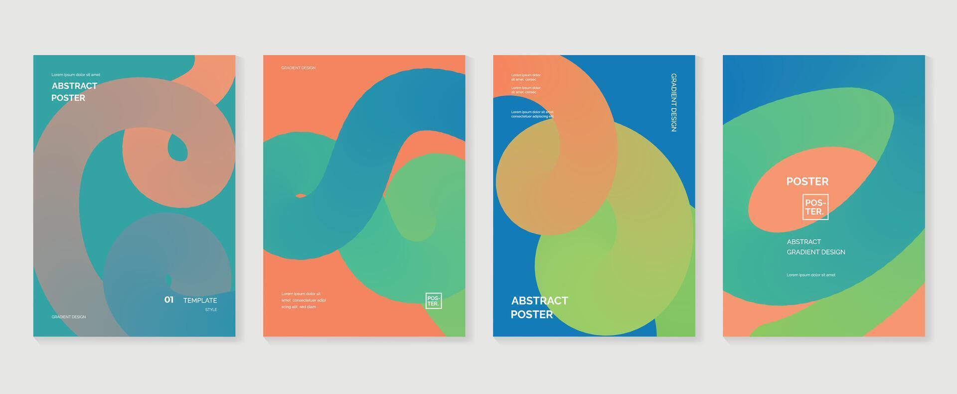 Modern gradient poster background set. Minimalist style cover template with vibrant perspective 3d geometric prism shapes collection. Ideal design for social media, cover, banner, flyer. vector