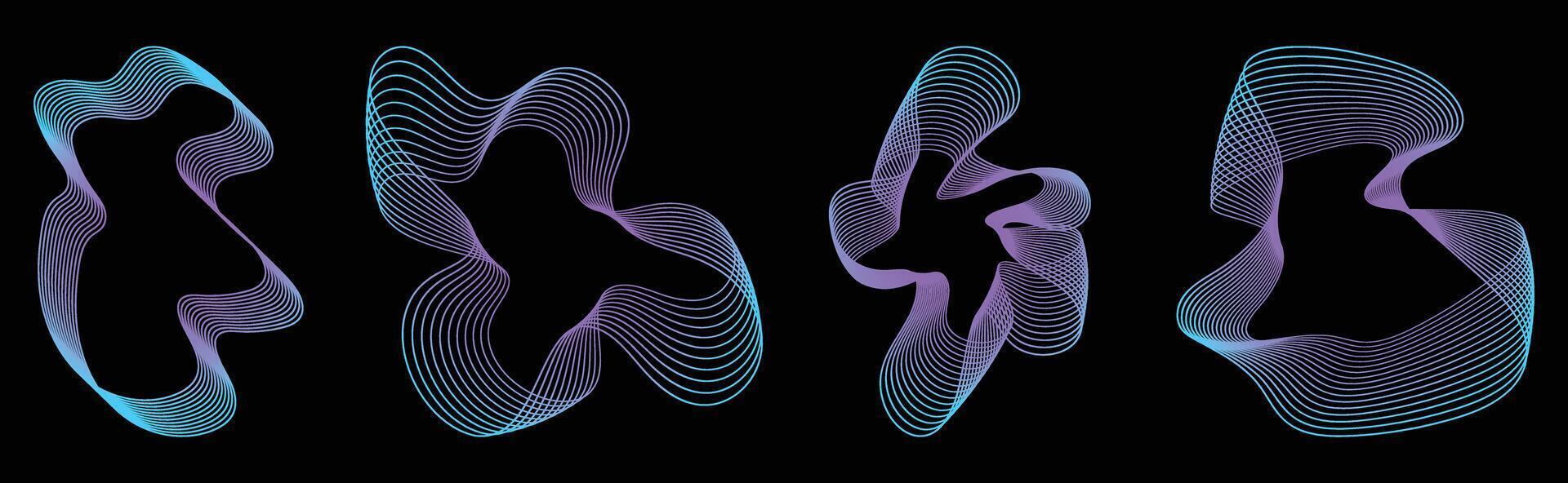 Collection of futuristic cyberpunk style element . Geometric wireframe of distortion, grid with gradient color. Retro graphic on white background for decoration, cove, poster, business vector