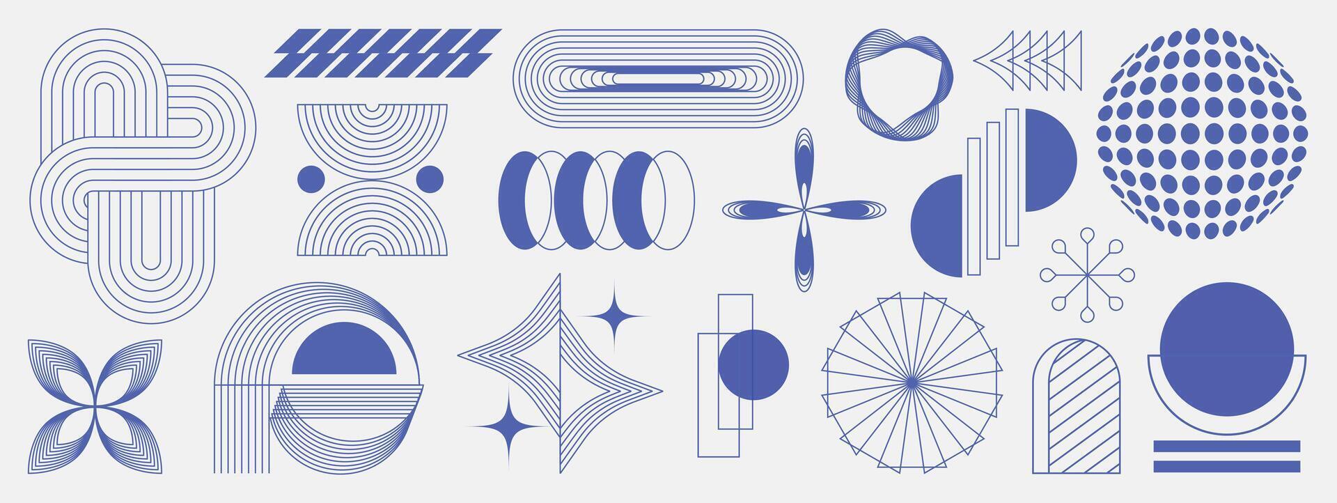 Hand drawn abstract minimal element mid century set. Aesthetic contemporary stripe line art, geometric shape in monochrome. Art form design for wall art, decoration, wallpaper. vector