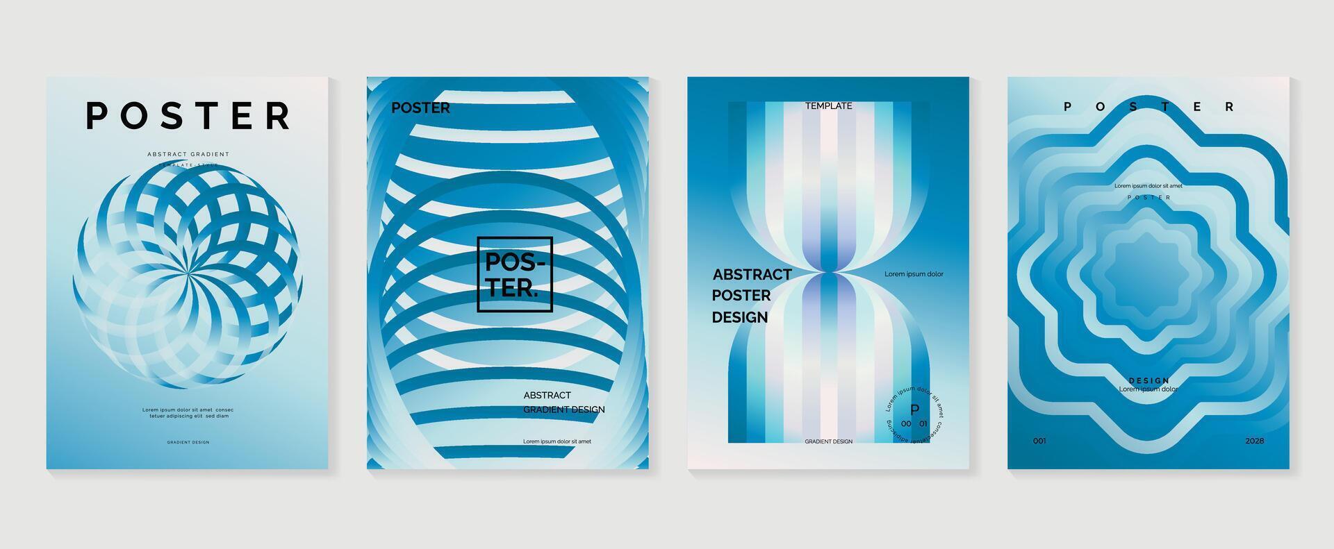 Modern gradient poster background set. Minimalist style cover template with vibrant perspective 3d geometric prism shapes collection. Ideal design for social media, cover, banner, flyer. vector