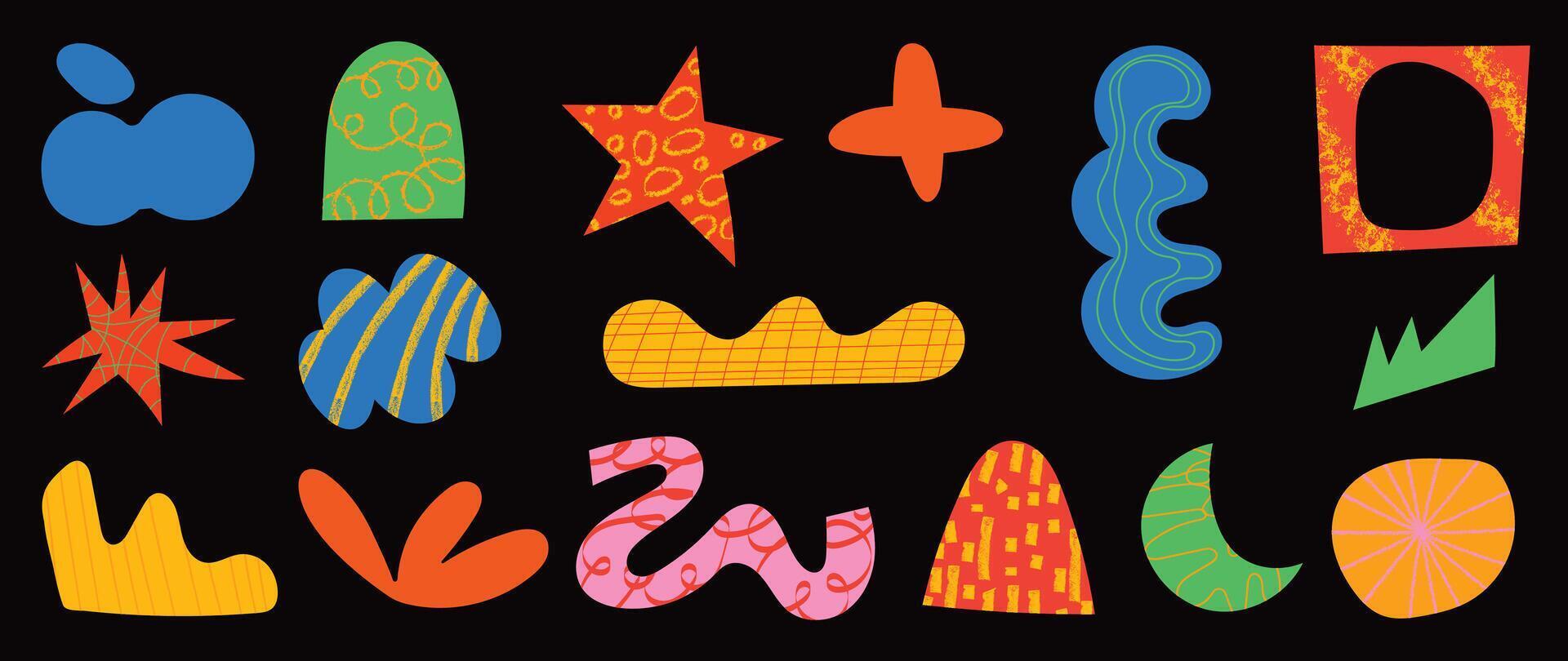 Set of abstract retro organic shapes . Collection of contemporary figure, cloud, sparkle, bubble, flower in funky groovy style. Cute hippie design element perfect for banner, print, sticker. vector
