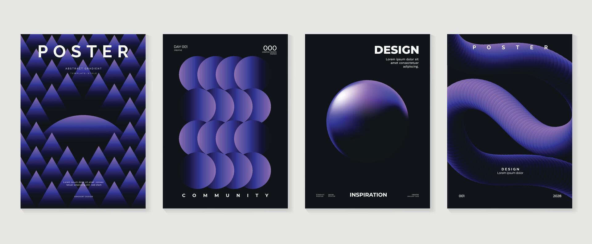 Modern gradient poster background set. Minimalist style cover template with vibrant perspective 3d geometric prism shapes collection. Ideal design for social media, cover, banner, flyer. vector