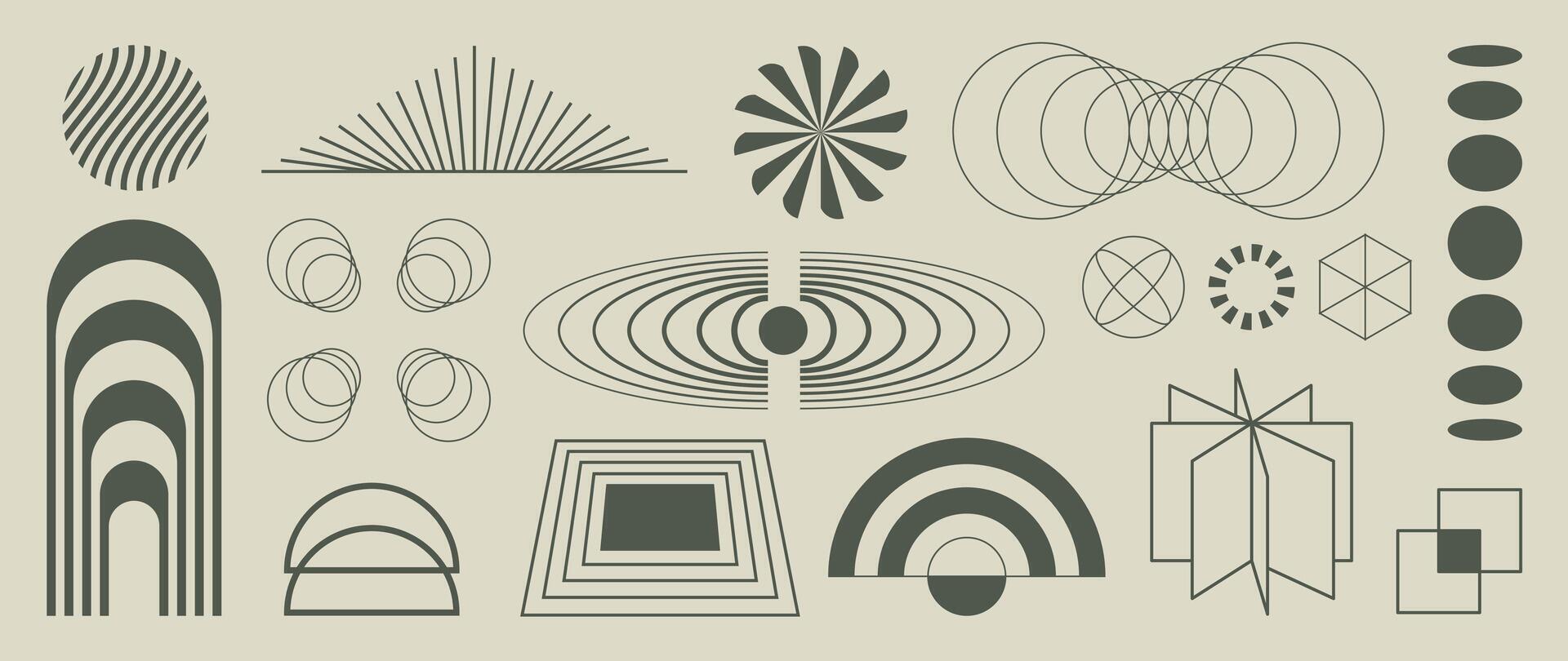 Hand drawn abstract minimal element mid century set. Aesthetic contemporary stripe line art, geometric shape in monochrome. Art form design for wall art, decoration, wallpaper. vector