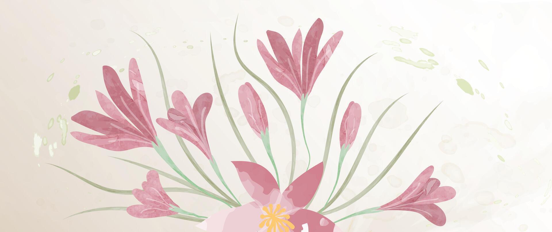 Abstract floral art background . Botanical watercolor hand drawn flowers paint brush line art. Design illustration for wallpaper, banner, print, poster, cover, greeting and invitation card. vector