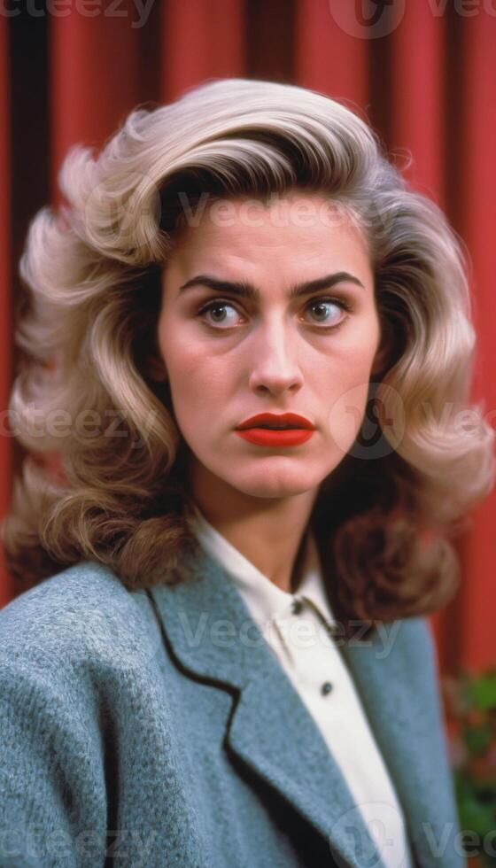 photo of beautiful woman in restro hair and retro costume in t.v. series,