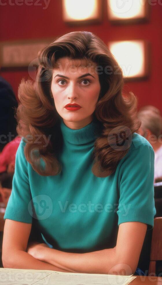photo of beautiful woman in restro hair and retro costume in t.v. series,