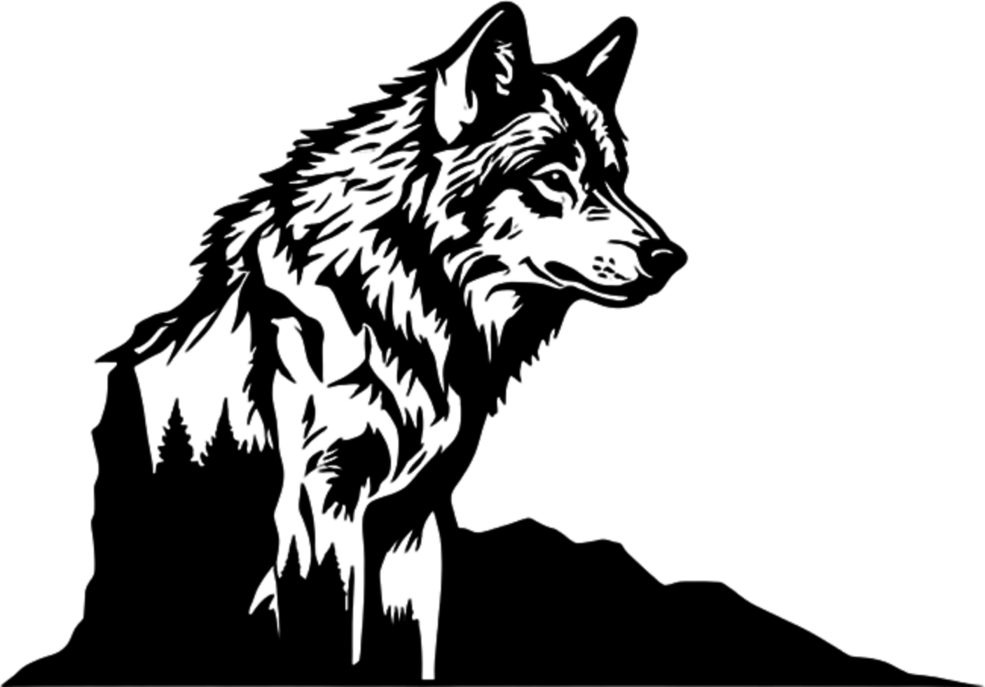 Striking black wolf stencil captures wild essence. AI-generated. png