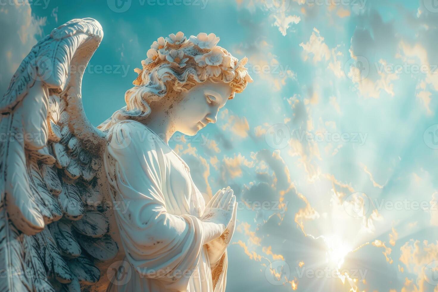 Angel statue against a sunny sky photo