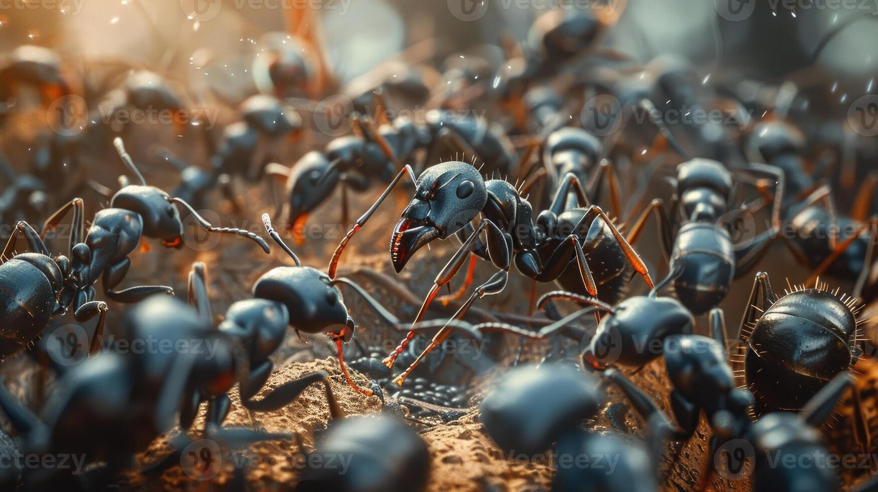 Colony of ants on in forest photo