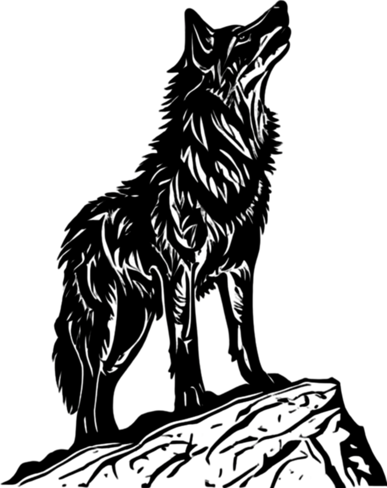 Striking black wolf stencil captures wild essence. AI-generated. png