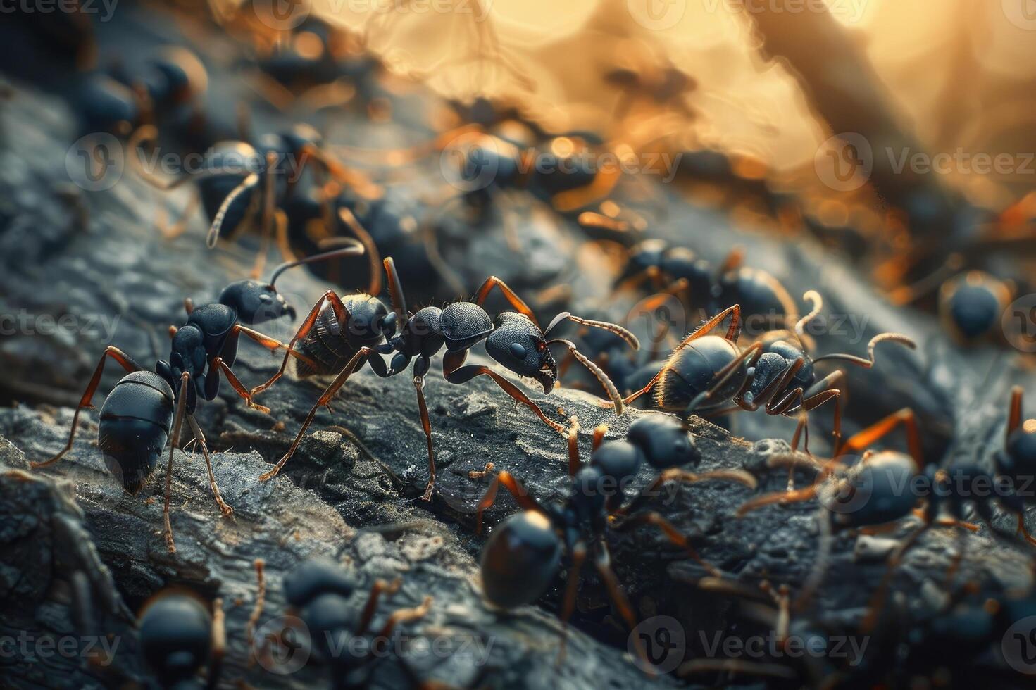 Colony of ants on in forest photo