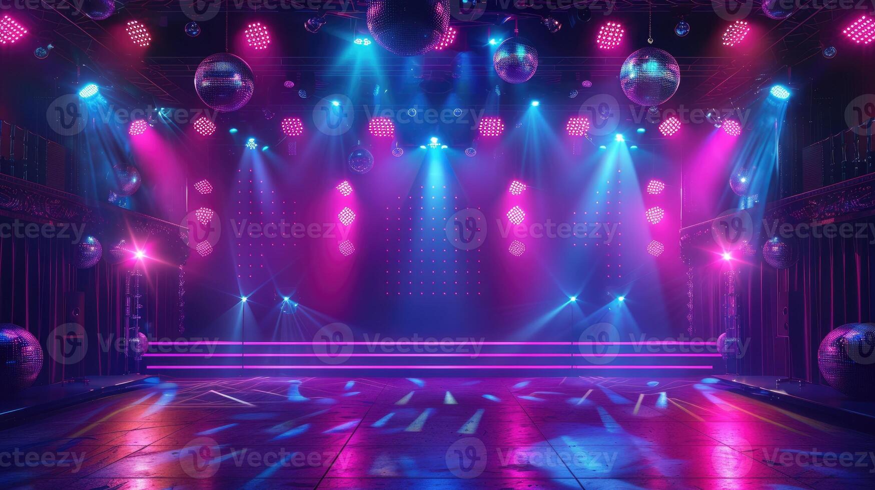 Party in concert stage with disco ball of the disco era photo