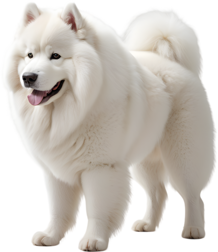 Samoyed, fluffy companion, bright smile forever. AI-generated. png