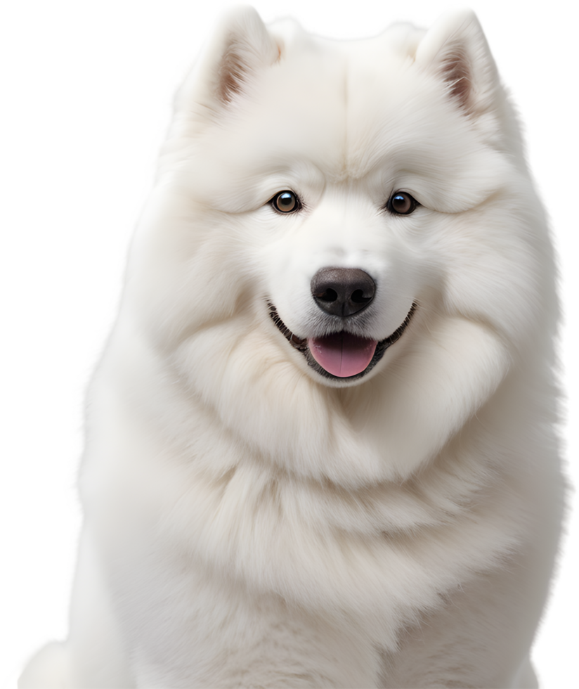 Samoyed, fluffy companion, bright smile forever. AI-generated. png