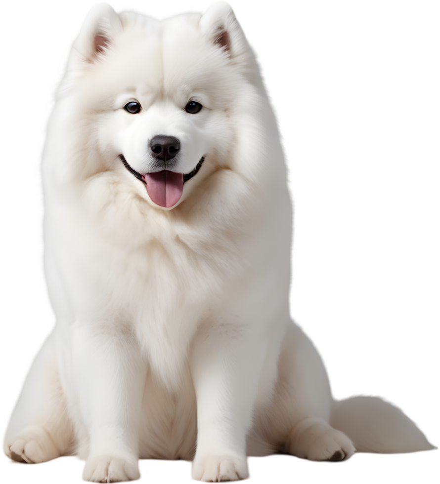 Samoyed, fluffy companion, bright smile forever. AI-generated. png