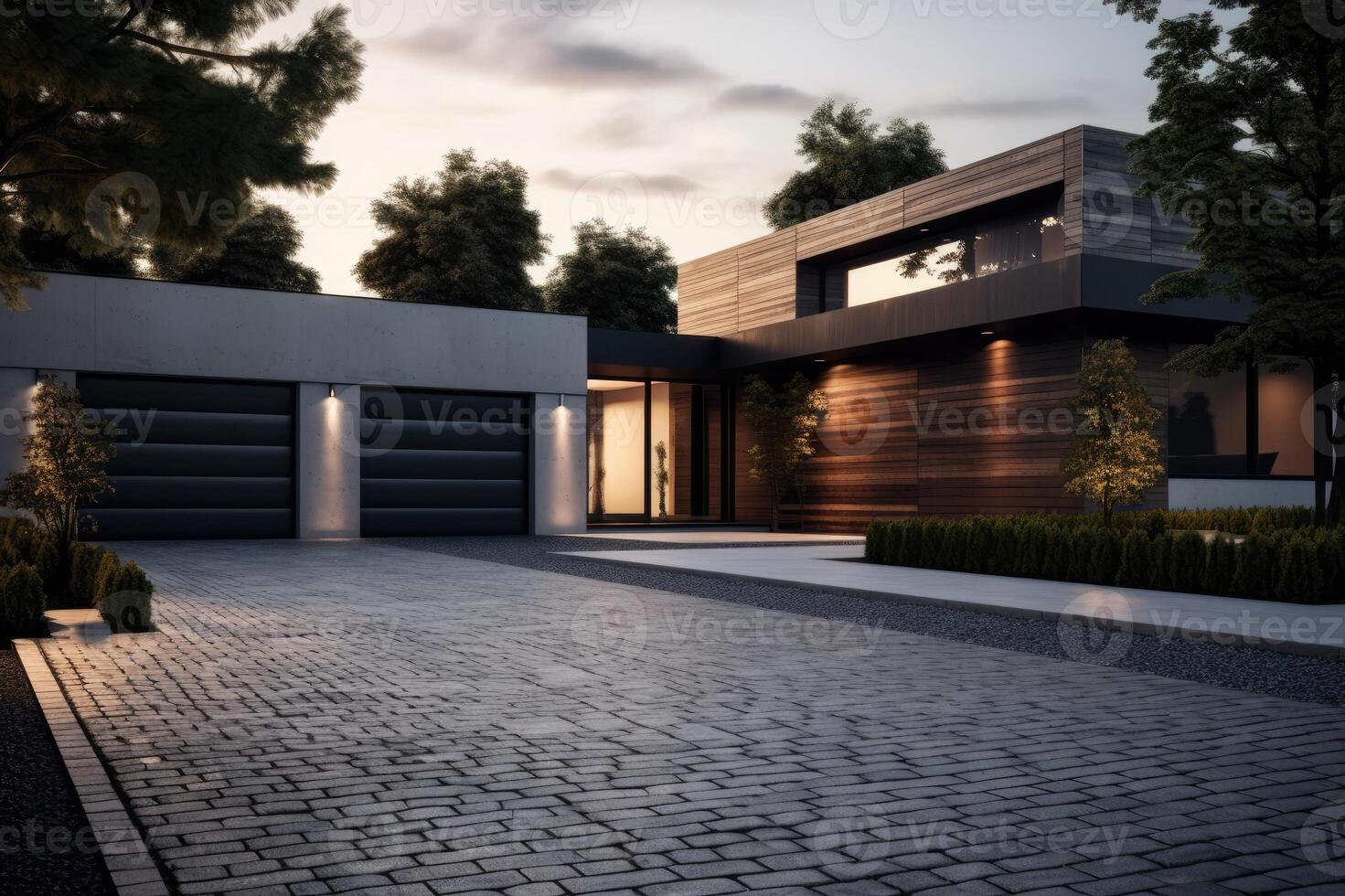 Driveway and garage at a modern house photo