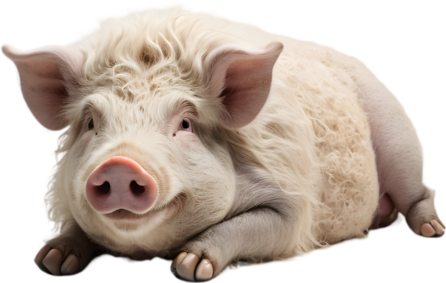 Mangalitsa pigs, fluffy, curly haired Hungarian breed. AI-generated. png