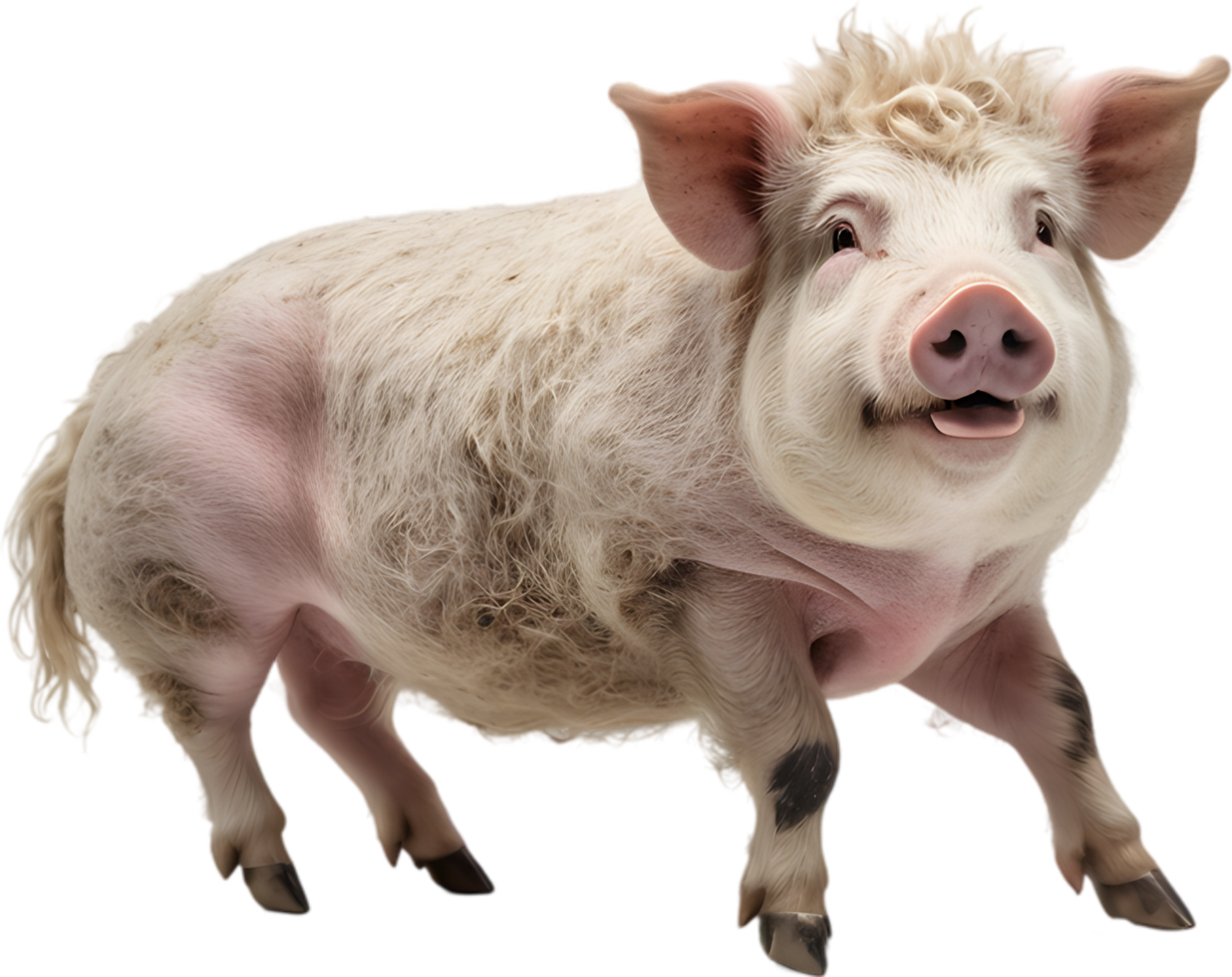 Mangalitsa pigs, fluffy, curly haired Hungarian breed. AI-generated. png