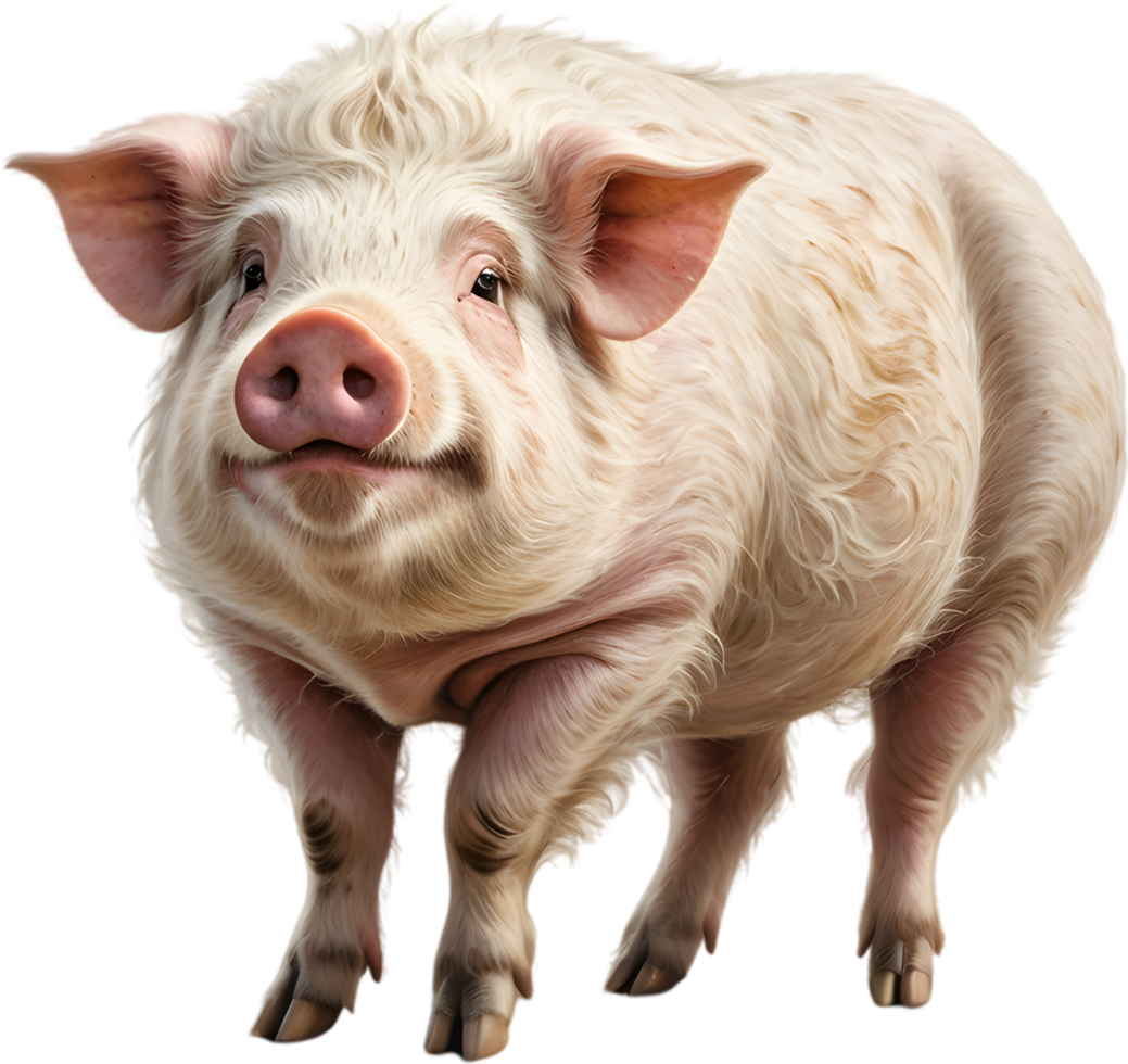 Mangalitsa pigs, fluffy, curly haired Hungarian breed. AI-generated. png