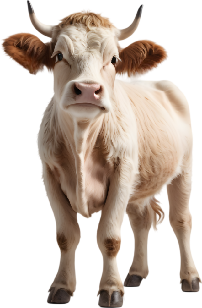 Adorable, soft coated bovine creature, pastoral bliss. AI-generated. png